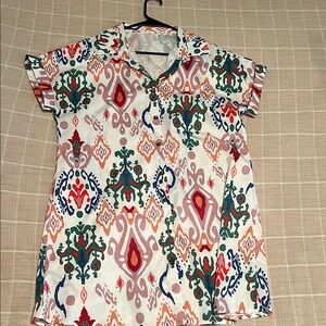 Red and Blue V-Neck Flutter Sleeve Top